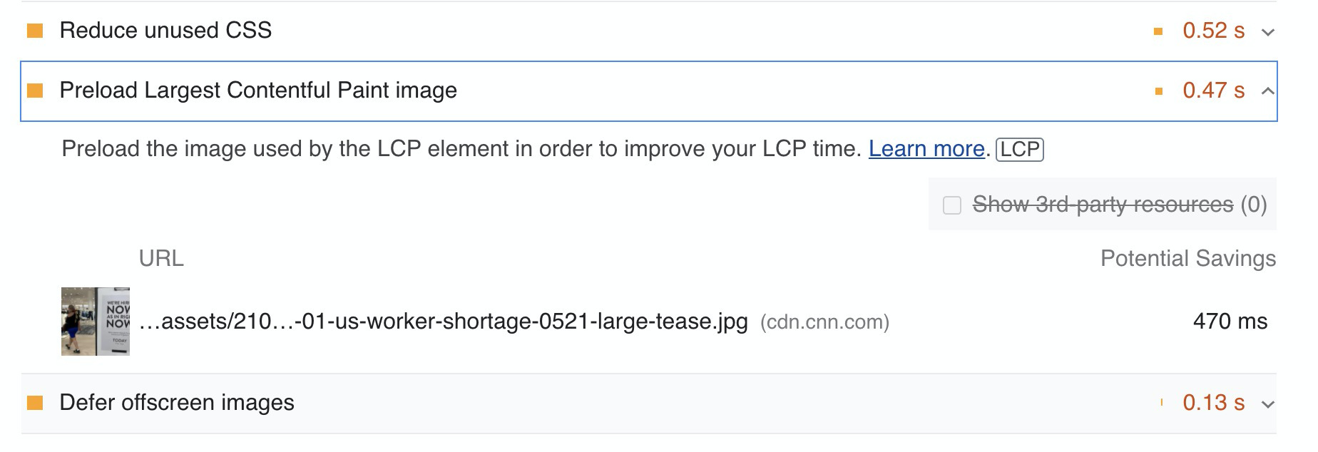 Lighthouse Preload LCP Element Recommendation